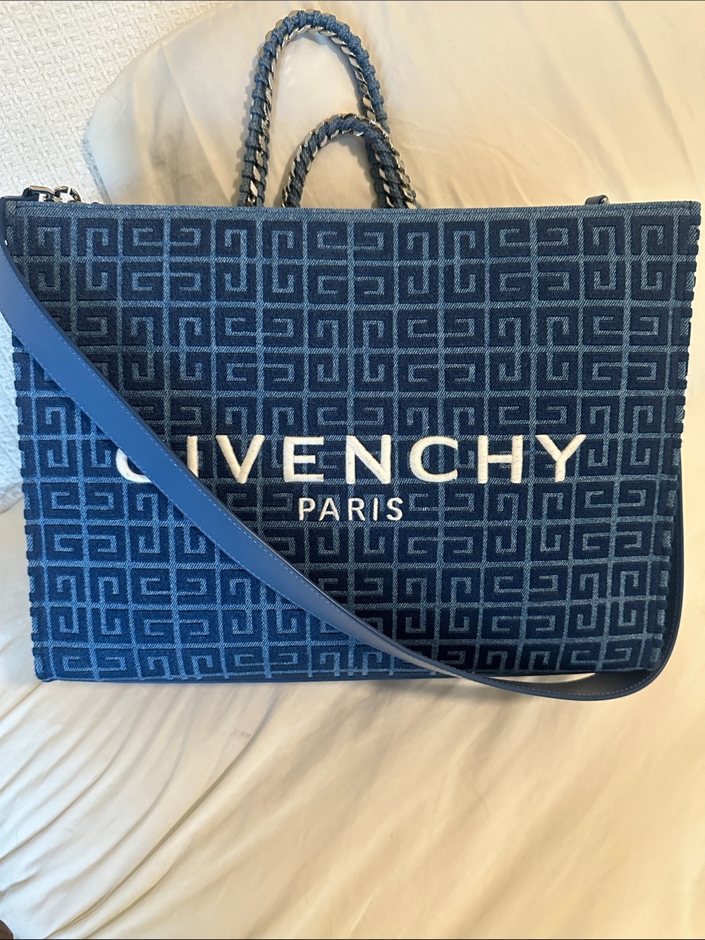 GIVENCHY G Tote Bag Medium in 4G Logo Denim with Chain Handle 💙